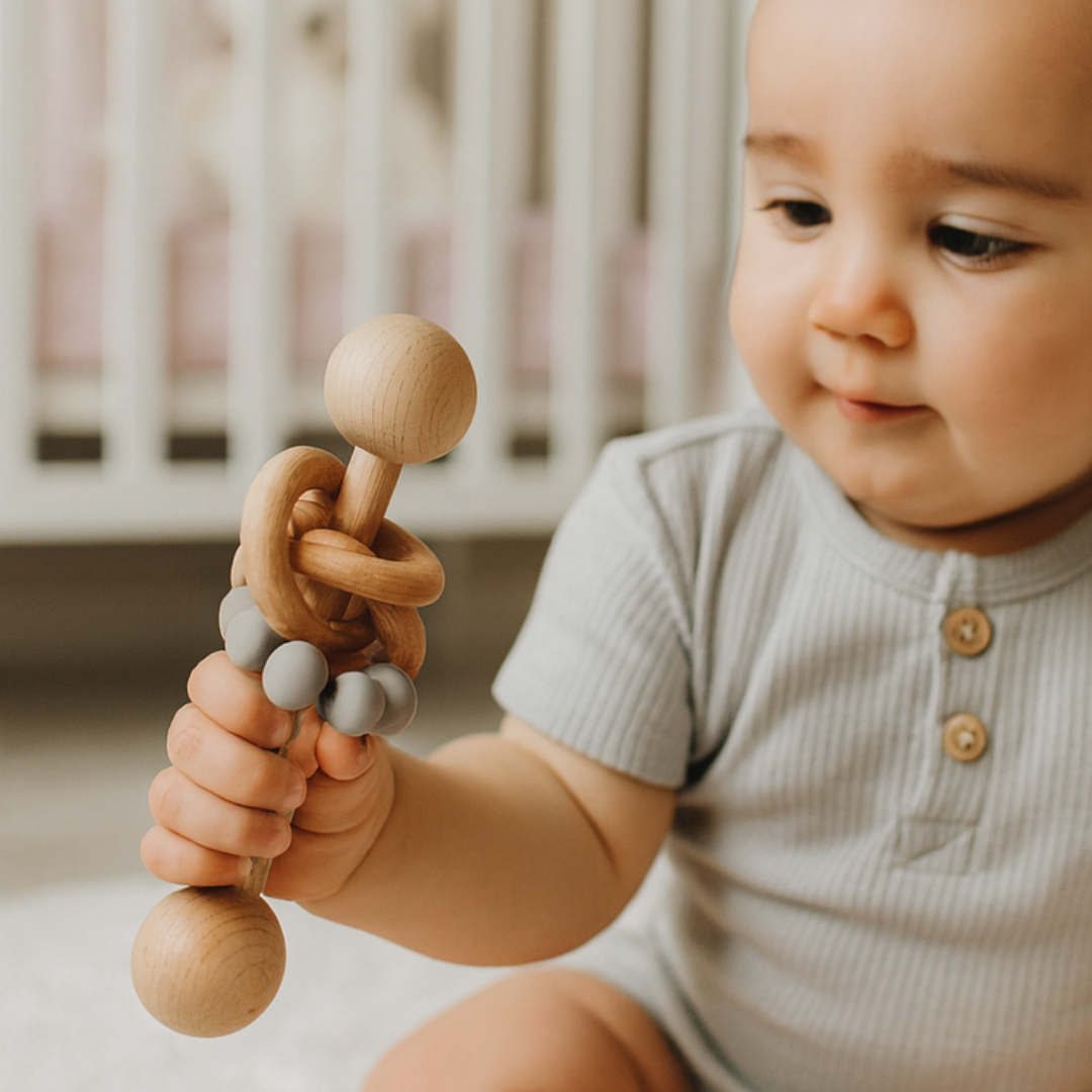Baby Wooden Rattle With Teething Rings