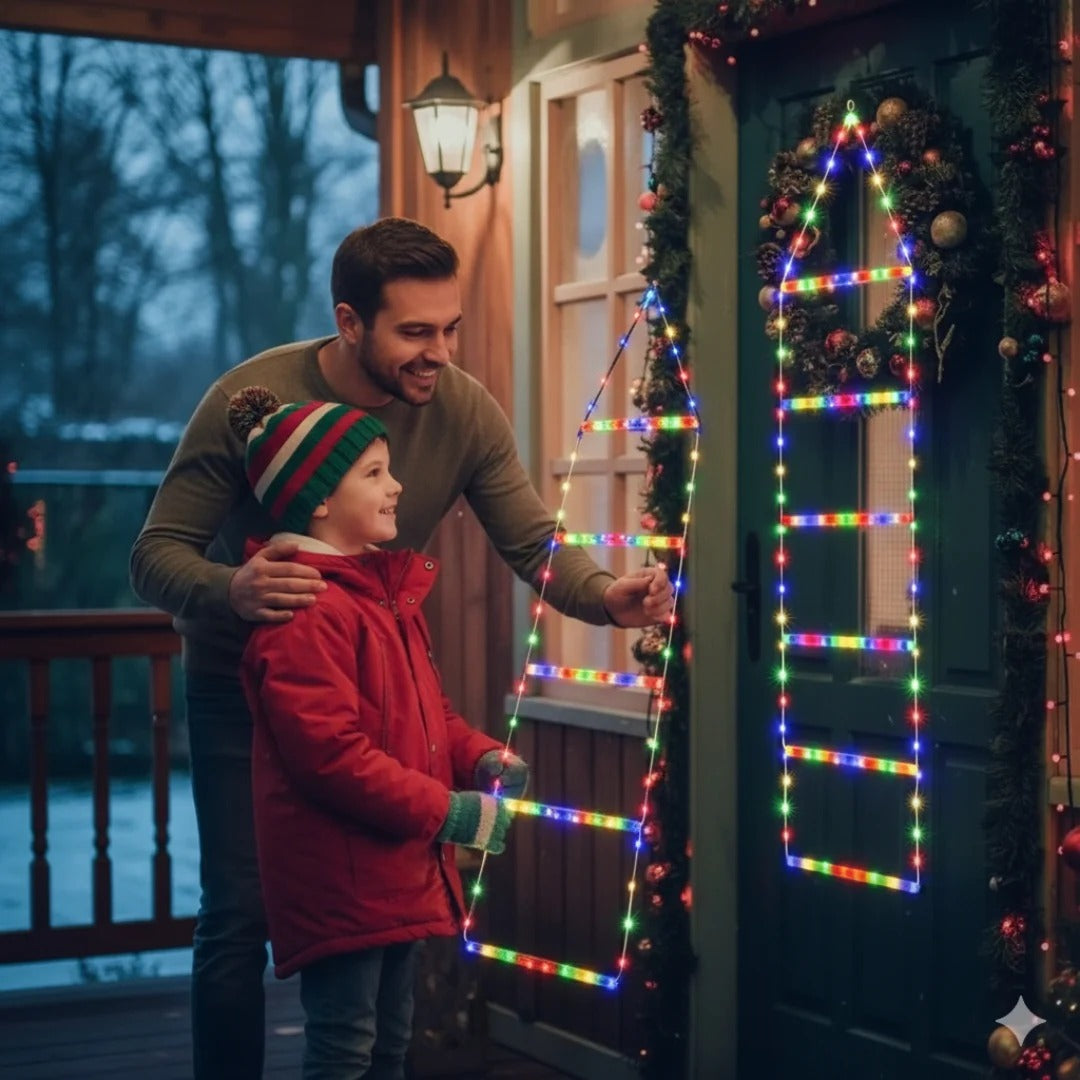 Climbing Santa Christmas with a Ladder Of Lights